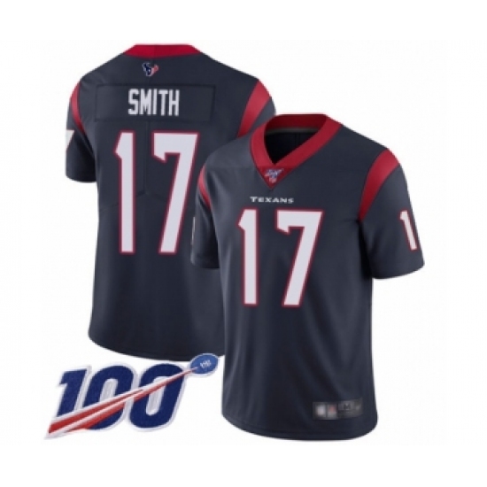 Men's Houston Texans #17 Vyncint Smith Navy Blue Team Color Vapor Untouchable Limited Player 100th Season Football Jersey - Ujersey