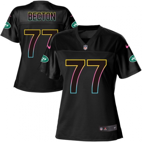 Women's New York Jets #77 Mekhi Becton Black Fashion Game Jersey - Ujersey