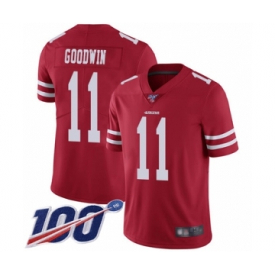 Men's San Francisco 49ers #11 Marquise Goodwin Red Team Color Vapor Untouchable Limited Player 100th Season Football Jersey - Ujersey