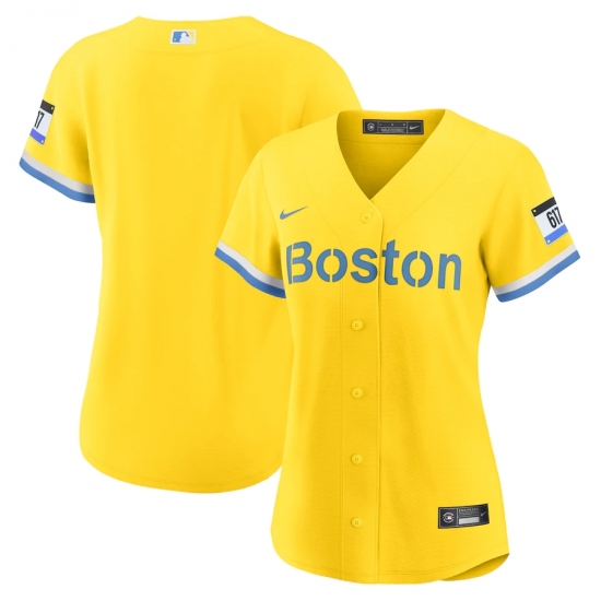 Women's Boston Red Sox Blank Nike Gold-Light Blue 2021 City Connect Replica Jersey - Ujersey