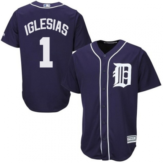 Youth Majestic Detroit Tigers #1 Jose Iglesias Authentic Navy Blue Cool Base MLB Jersey - Ujersey