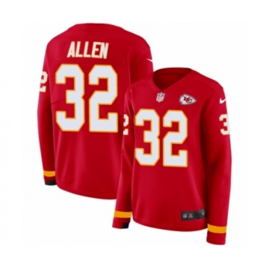 Women's Nike Kansas City Chiefs #32 Marcus Allen Limited Red Therma Long Sleeve NFL Jersey - Ujersey