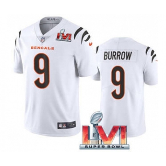 Men's Cincinnati Bengals #9 Joe Burrow White 2022 Super Bowl LVI Vapor Limited Stitched Jersey - Ujersey