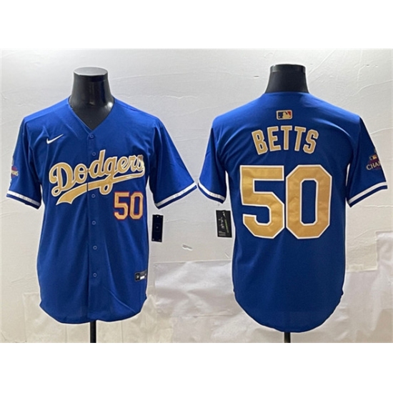 Men's Los Angeles Dodgers #50 Mookie Betts Royal 2025 Gold Collection Limited Stitched Baseball Jersey - Ujersey