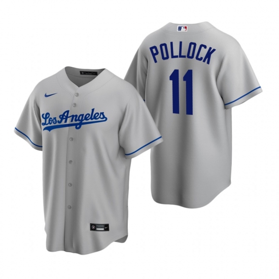 Men's Nike Los Angeles Dodgers #11 A.J. Pollock Gray Road Stitched Baseball Jersey - Ujersey