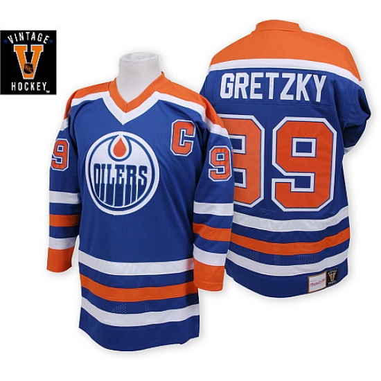 Men's Mitchell and Ness Edmonton Oilers #99 Wayne Gretzky Premier Navy Blue Throwback NHL Jersey - Ujersey