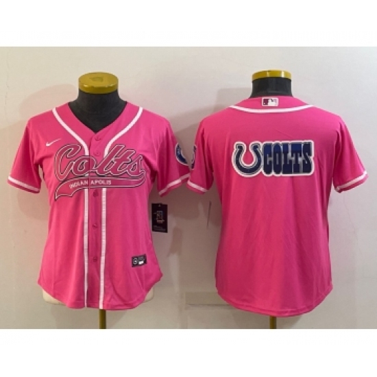Women's Indianapolis Colts Team Big Logo Pink With Patch Cool Base Stitched Baseball Jersey - Ujersey