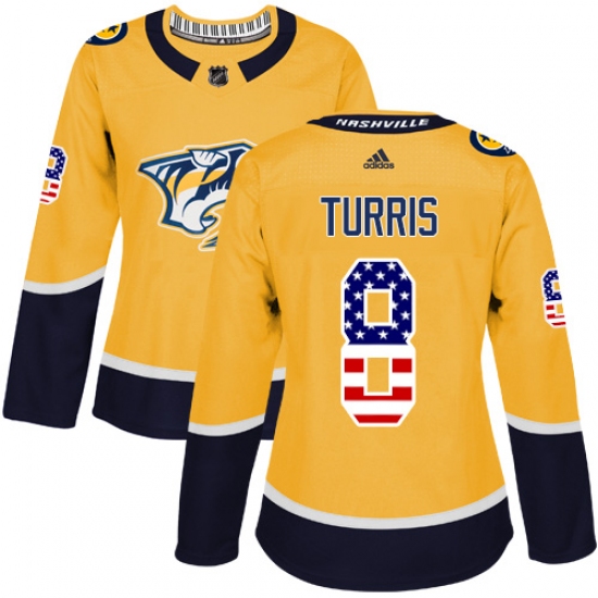 Women's Adidas Nashville Predators #8 Kyle Turris Authentic Gold USA Flag Fashion NHL Jersey - Ujersey