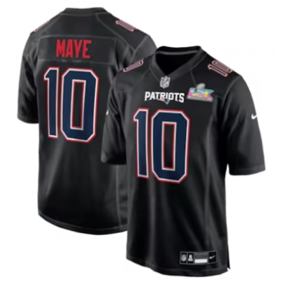 Men's New England Patriots #10 Drake Maye Black Nike Super Bowl LX Carbon Fashion Game Jersey - Ujersey