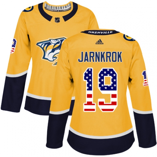 Women's Adidas Nashville Predators #19 Calle Jarnkrok Authentic Gold USA Flag Fashion NHL Jersey - Ujersey