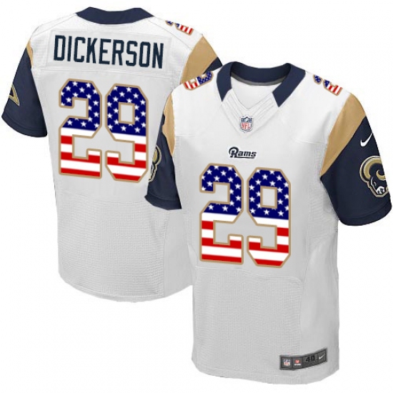 Men's Nike Los Angeles Rams #29 Eric Dickerson Elite White Road USA Flag Fashion NFL Jersey - ujerseystore