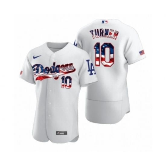 Men's Justin Turner #10 Los Angeles Dodgers White 2020 Stars & Stripes 4th of July Jersey - Ujersey