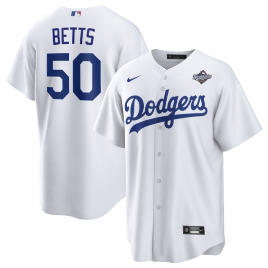 Men's Los Angeles Dodgers #50 Mookie Betts White 2025 World Series Home Cool Base Stitched Baseball Jersey - Ujersey