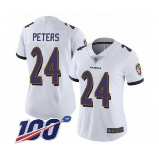 Women's Baltimore Ravens #24 Marcus Peters White Vapor Untouchable Limited Player 100th Season Football Jersey - Ujersey