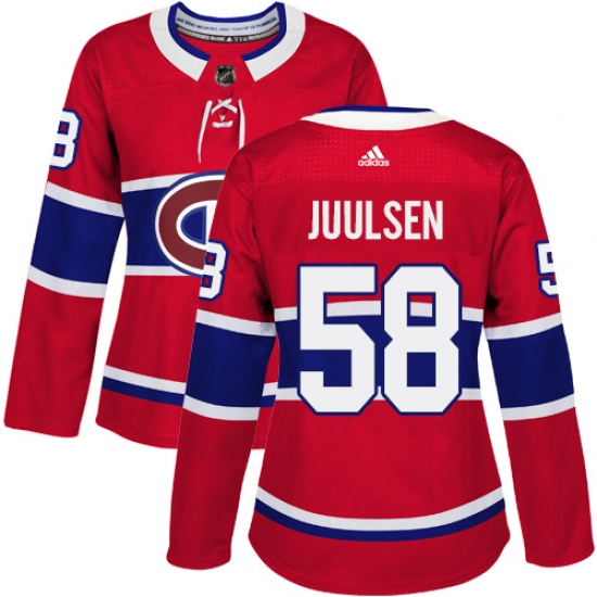 Women's Adidas Montreal Canadiens #58 Noah Juulsen Authentic Red Home NHL Jersey - Ujersey