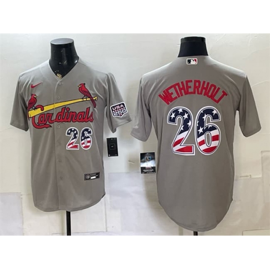 Men's St. Louis Cardinals #26 JJ Wetherholt Gray USA 250 Fourth of July Stitched Baseball Jersey