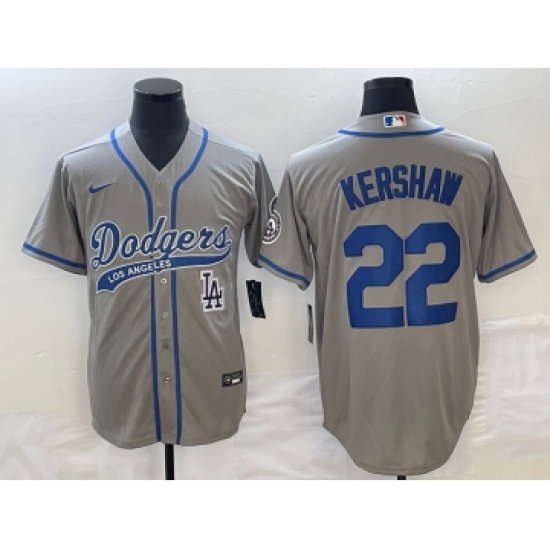 Men's Los Angeles Dodgers #22 Clayton Kershaw Grey Cool Base Stitched Baseball Jersey1 - Ujersey