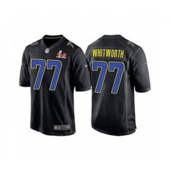 Men's Los Angeles Rams #77 Andrew Whitworth Black 2022 Super Bowl LVI Game Stitched Jersey - Ujersey