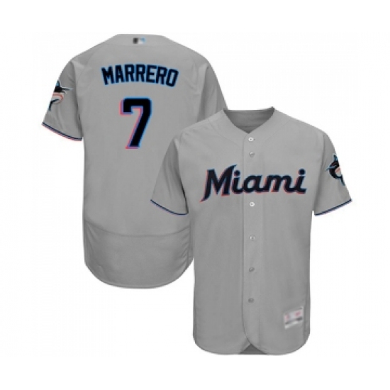 Men's Miami Marlins #7 Deven Marrero Grey Road Flex Base Authentic Collection Baseball Jersey - Ujersey
