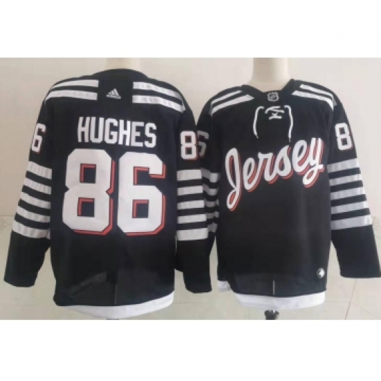 Men's New Jersey Devils #86 Jack Hughes adidas Black 2021-22 Alternate Primegreen Authentic Pro Player Third Jersey - Ujersey