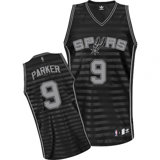 Men's Adidas San Antonio Spurs #9 Tony Parker Authentic Black/Grey Groove NBA Jersey - Ujersey