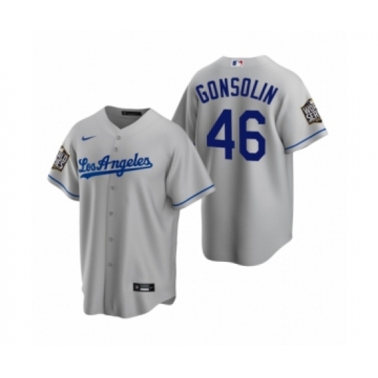 Men's Los Angeles Dodgers #46 Tony Gonsolin Gray 2020 World Series Replica Jersey - Ujersey