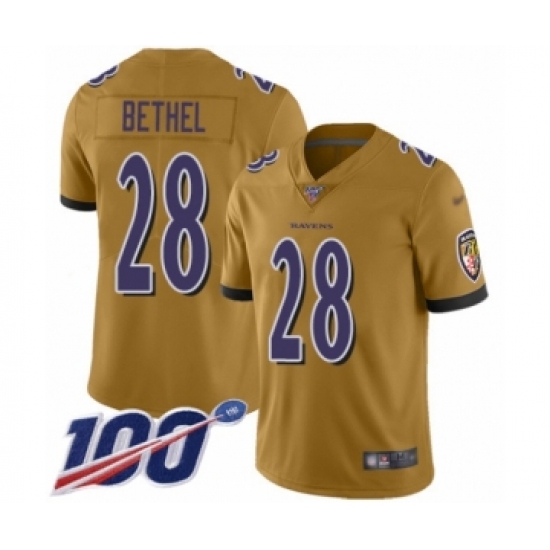 Youth Baltimore Ravens #28 Justin Bethel Limited Gold Inverted Legend 100th Season Football Jersey - Ujersey