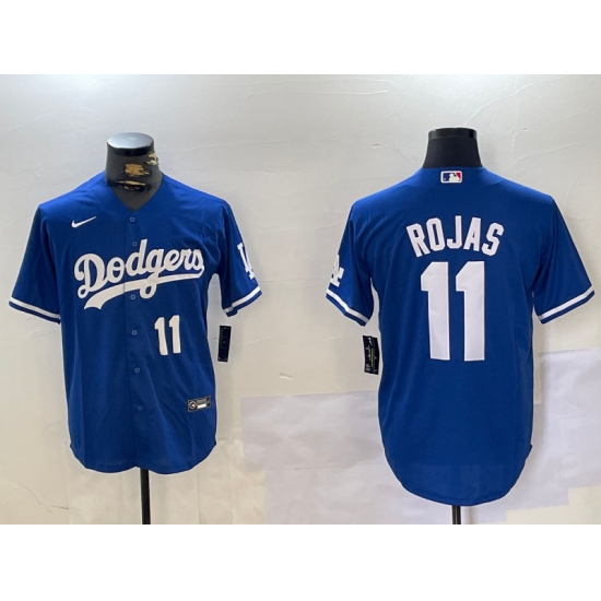 Men's Los Angeles Dodgers #11 Miguel Rojas Number Blue Cool Base Stitched Jerseys - Ujersey