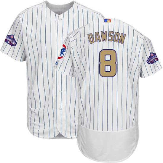 Men's Majestic Chicago Cubs #8 Andre Dawson Authentic White 2017 Gold Program Flex Base MLB Jersey - Ujersey