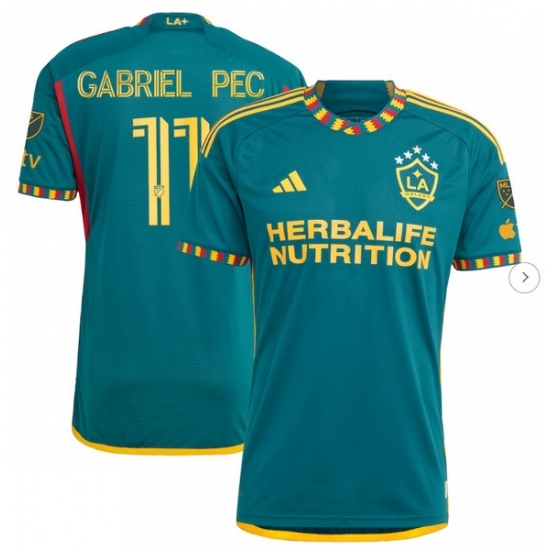 Mens LA Galaxy Gabriel Pec adidas Green 2024 LA Kit Authentic Player Jersey - Ujersey