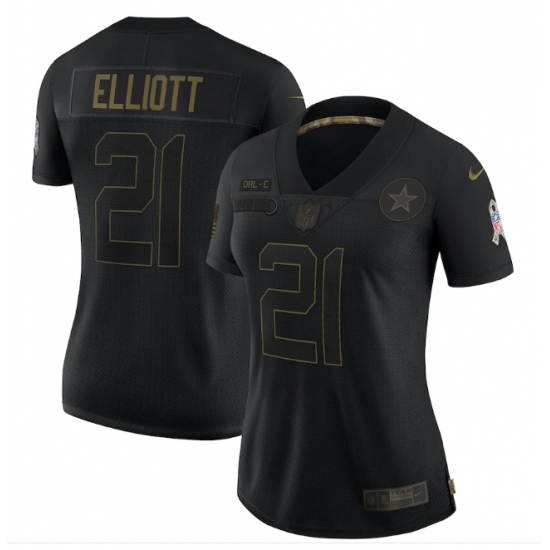Women's Dallas Cowboys #21 Ezekiel Elliott Black 2020 Salute To Service Limited Jersey - Ujersey