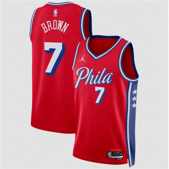 Men's Philadelphia 76ers #7 Jaylen Brown Red 2026 Statement Edition Stitched Jersey - Ujersey