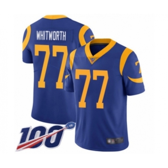 Men's Los Angeles Rams #77 Andrew Whitworth Royal Blue Alternate Vapor Untouchable Limited Player 100th Season Football Jersey - Ujersey