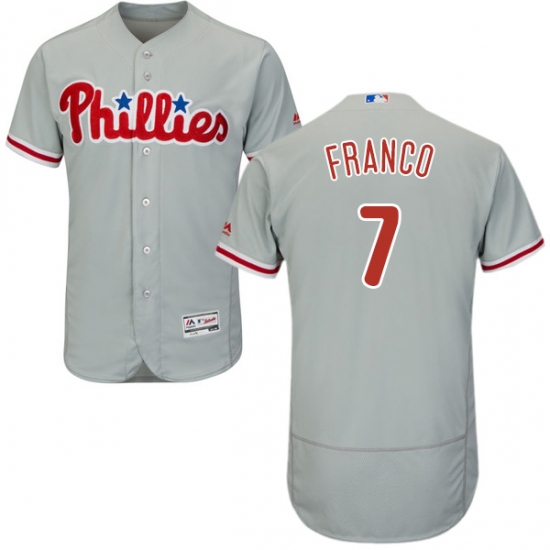 Men's Majestic Philadelphia Phillies #7 Maikel Franco Grey Road Flex Base Authentic Collection MLB Jersey - Ujersey