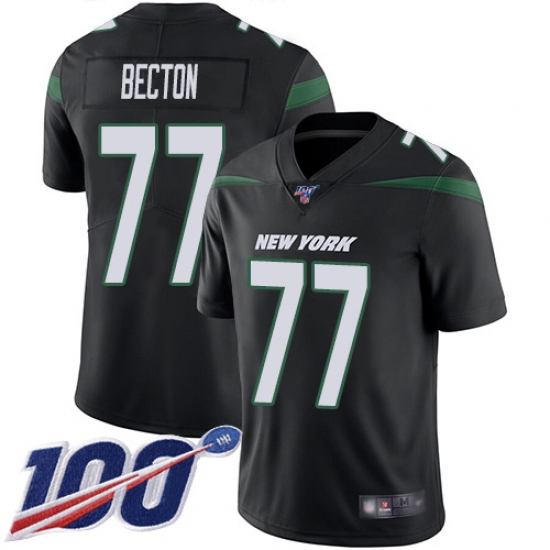Youth New York Jets #77 Mekhi Becton Black Alternate Stitched 100th Season Vapor Untouchable Limited Jersey - Ujersey