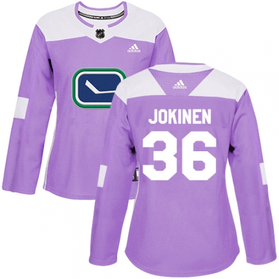 Women's Adidas Vancouver Canucks #36 Jussi Jokinen Authentic Purple Fights Cancer Practice NHL Jersey - Ujersey