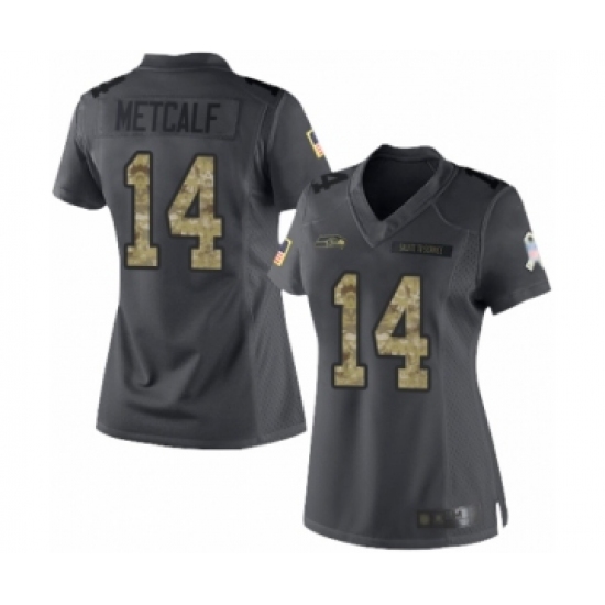 Women's Seattle Seahawks #14 D.K. Metcalf Limited Black 2016 Salute to Service Football Jersey - Ujersey