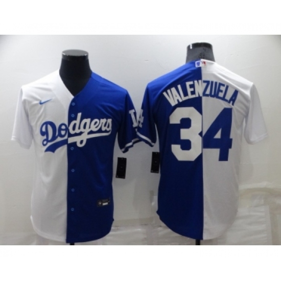 Men's Los Angeles Dodgers #34 Toro Valenzuela White Blue Split Cool Base Stitched Baseball Jersey - Ujersey