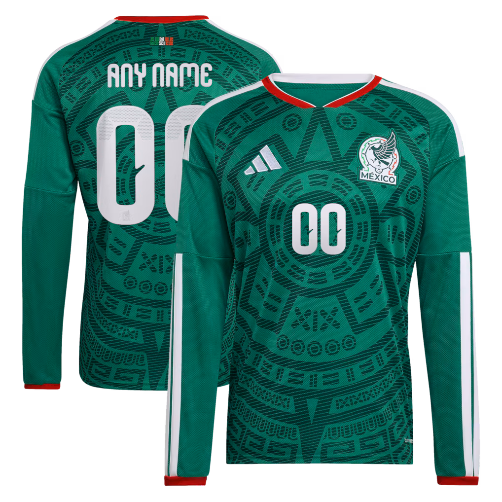 Men's Mexico National Team adidas Green 2026 Home Replica Long Sleeve Custom Jersey - Ujersey NHL