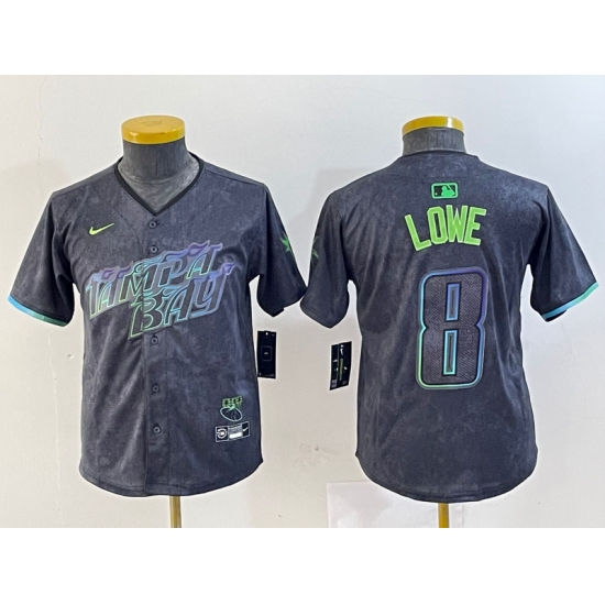 Youth Tampa Bay Rays #8 Brandon Lowe Charcoal 2024 City Connect Limited Cool Base Jersey - Ujersey