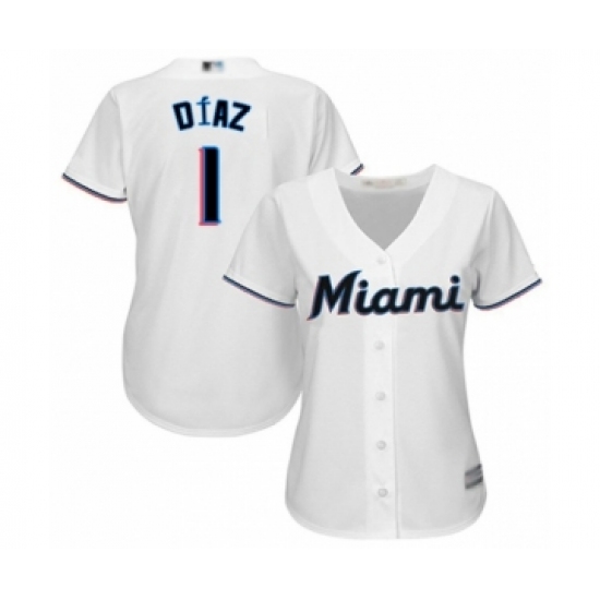 Women's Miami Marlins #1 Isan Diaz Authentic White Home Cool Base Baseball Player Jersey - Ujersey
