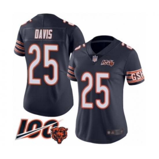 Women's Chicago Bears #25 Mike Davis Navy Blue Team Color 100th Season Limited Football Jersey - Ujersey