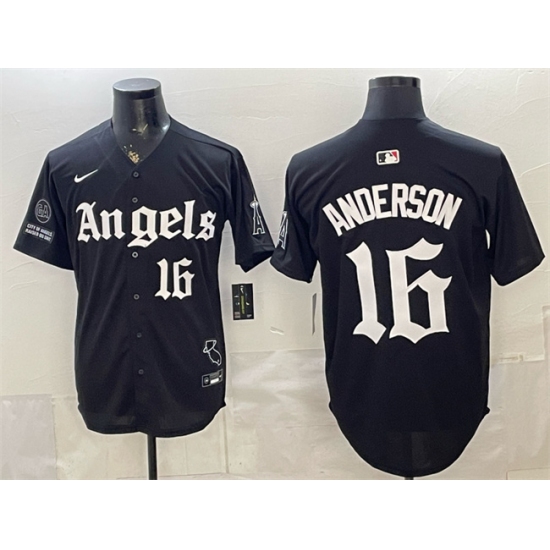 Men's Los Angeles Angels #16 Garret Anderson Black 'Gothic Halo Edition' Vapor Limited Stitched Baseball Jersey - Ujersey