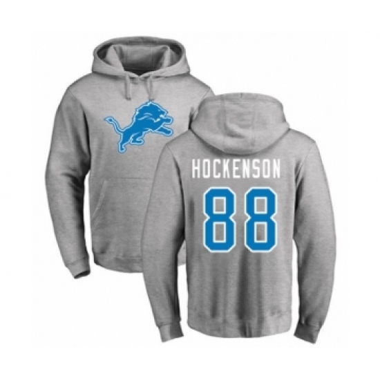 Football Detroit Lions #88 T.J. Hockenson Ash Name & Number Logo Pullover Hoodie - Ujersey