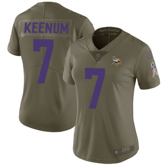 Women's Nike Minnesota Vikings #7 Case Keenum Limited Olive 2017 Salute to Service NFL Jersey - Ujersey
