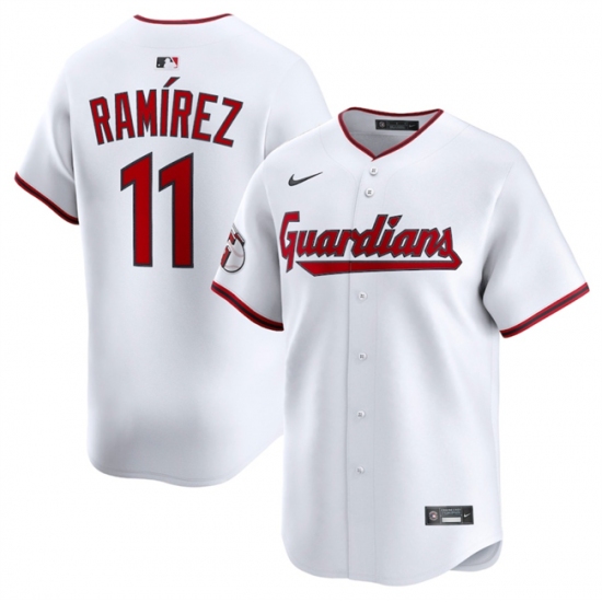 Men's Cleveland Guardians #11 Jose Ramirez White Home Limited Stitched Baseball Jersey - Ujersey