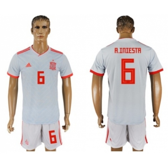 Spain #6 A.Iniesta Away Soccer Country Jersey