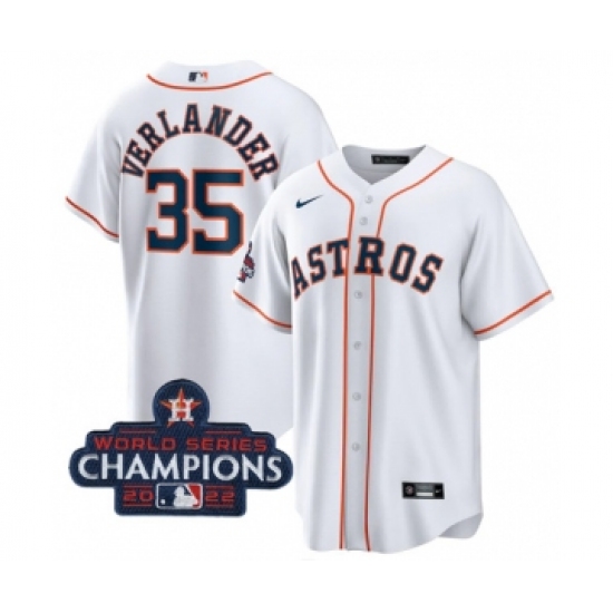 Men's Houston Astros #35 Justin Verlander White 2022 World Series Champions Home Stitched Baseball Jersey - Ujersey