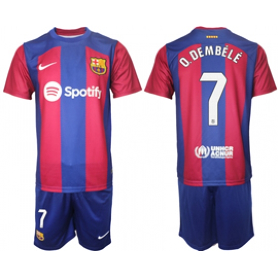Men's Barcelona #7 O.Dembele Blue Red 2023-24 Home Soccer Jersey