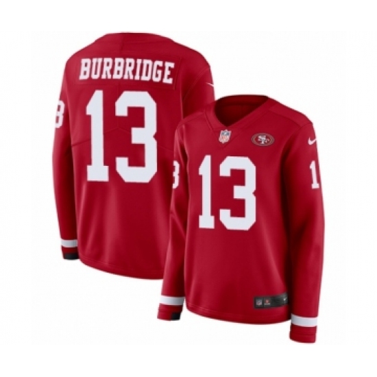 Women's Nike San Francisco 49ers #13 Aaron Burbridge Limited Red Therma Long Sleeve NFL Jersey - Ujersey